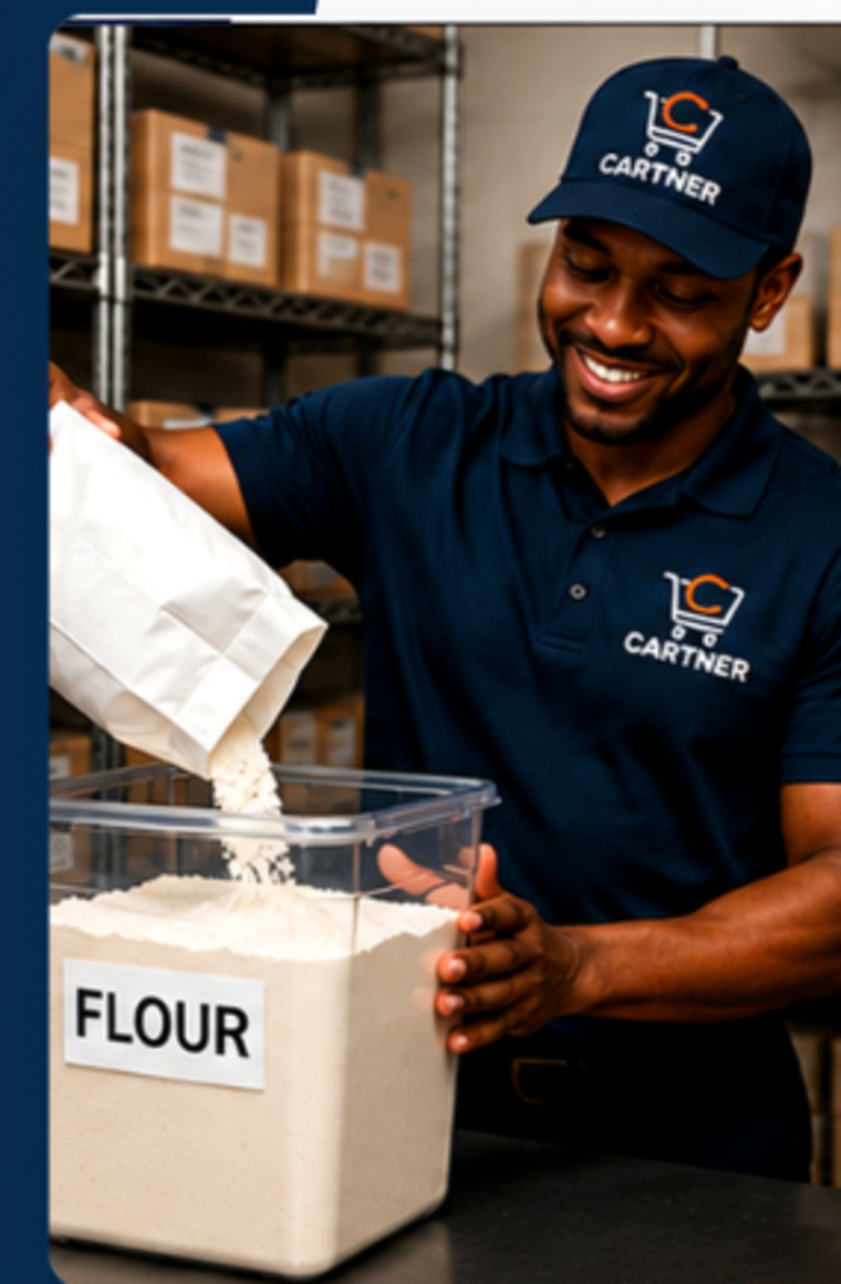 CARTNER shopper restocking flour